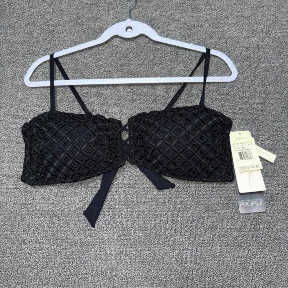 Gottex Profile Women’s Size 12 Black Eyelet Bandeau Bikini Swim Top Beach Pool